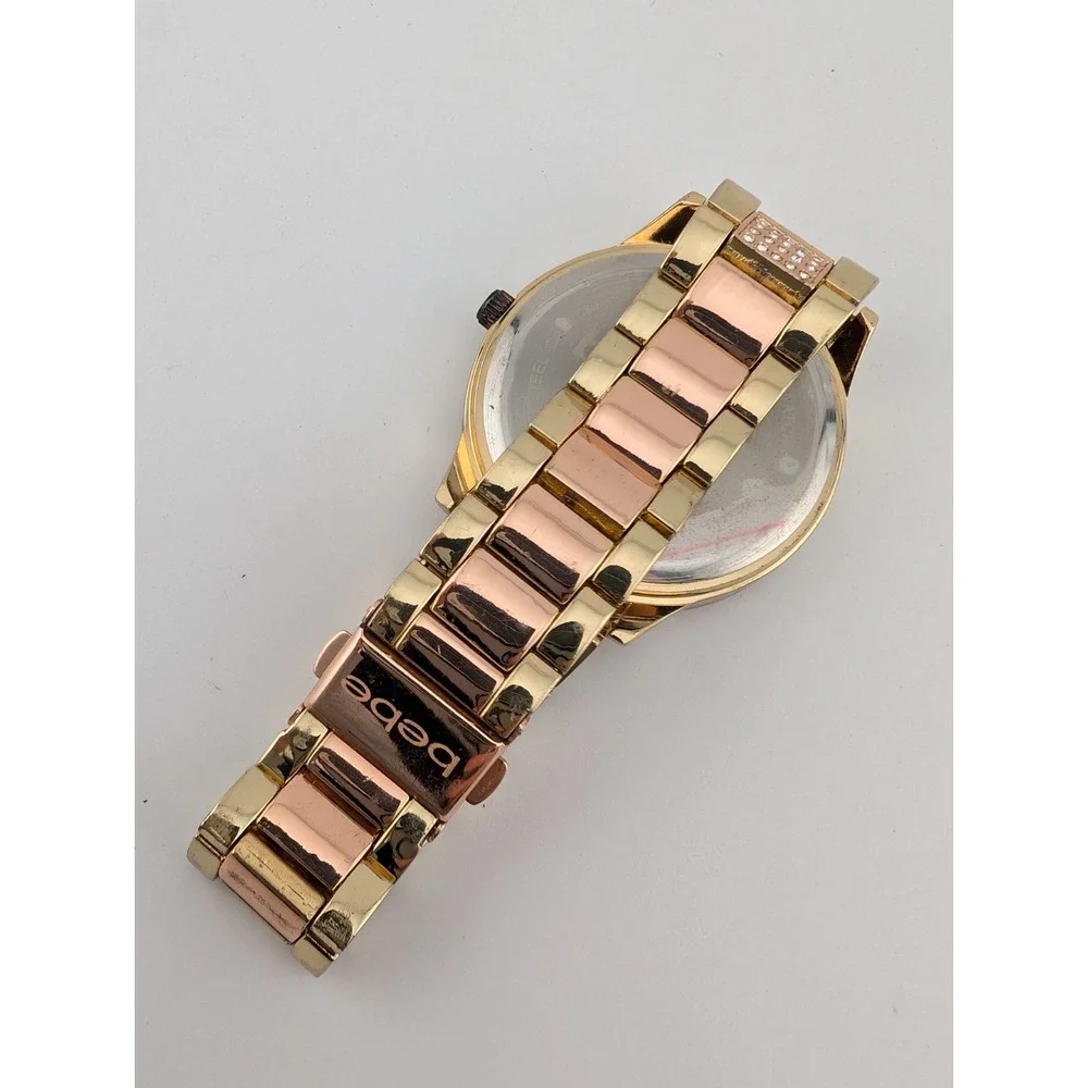 Bebe Watch Women 40mm Rose Gold Case Crystal‎ Bezel 7" Band- New Battery - Picture 8 of 8